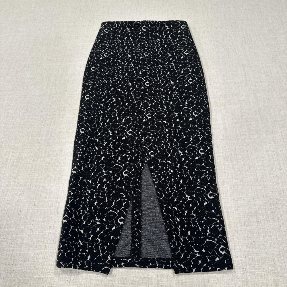 Alice + Olivia Skirt Womens 0 Black Knit Midi Pencil Front Slit Work